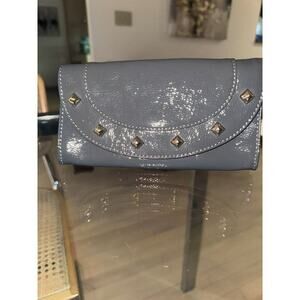 Baekgaard Leather Compact Wallet Charcoal Gray Gold Studs